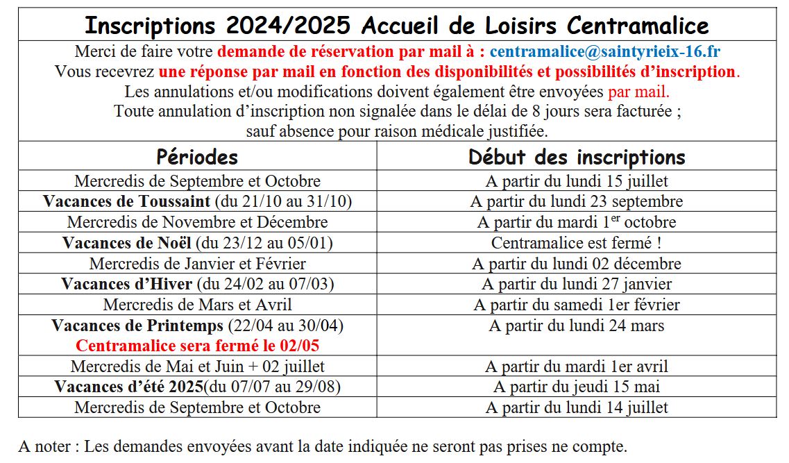 Calendrier Centramalice